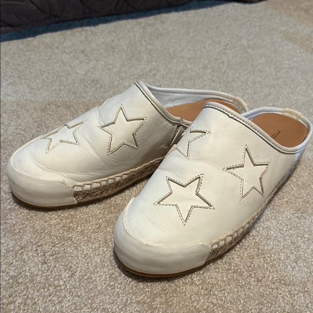 Cozy White Star Embroidered Mules